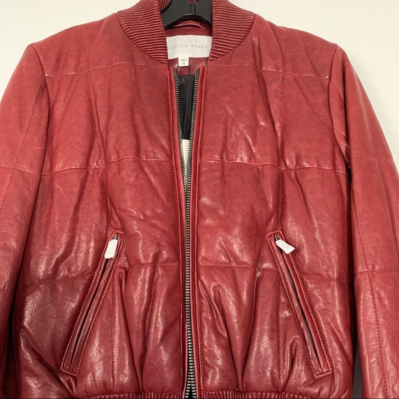 VERONICA BEARD Bordeaux Red Malin Quilted Leather Bomber Jacket - Picture 3 of 15